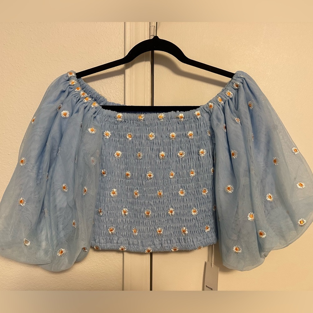 Blue Floral Off-Shoulder Top